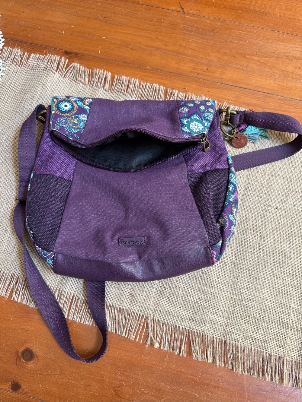 Sakroots Plum Purple Crossbody with Floral Trim
